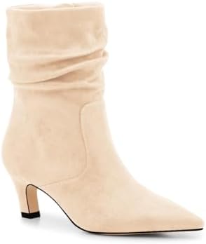 Coutgo Women's Slouchy Ankle Boots Low Kitten Heel Pointed Toe Bo...