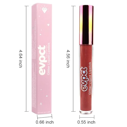 Image of evpct 1Pcs Mauve Red Matte to Glitter Liquid Lipstick Lip Set Kit, Long Lasting Matte Diamond Glitter Lip Gloss Waterproof, Colorful Sparkly Glossy Metallic Shimmer Sparkle Lipstick for Women 02#