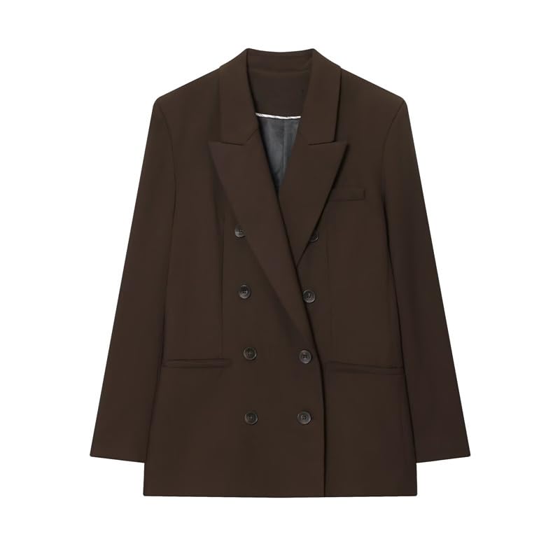 Ropa Mujer Pad Blazer French Vintage Womens Brown Double Breasted Blazer Jacket Womens Jacket Woman Clothes Tops