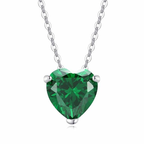GAVU Collar para Mujer con Colgante Corazón Punto de Luz de Circonita Cúbica Verde Esmeralda con Cadena de Plata 925