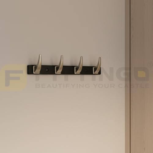 Image of 4 Hook Stylish Clothes Hanger for Wall /Clothes Hanging Hooks for Door /Wall Mounted Hanger for Clothes (Satin with Black) Pack of 4-| 3 Years Warranty |