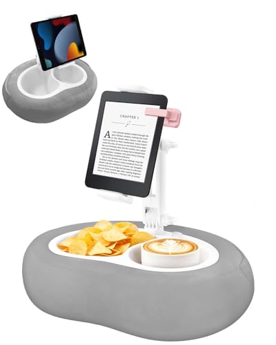 Miledi Coussin Support Tablette pour Lit et Canapé, Support Kindle et iPad Réglable à 360° pour Appareils de 5 à 12,9 Pouces, avec Porte-Gobelet et...