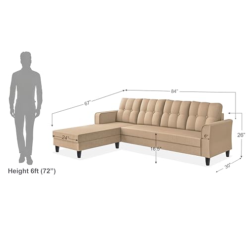 Image of Adorn India Maddox Tufted L Shape 5 Seater Sofa Chenille Sofa Set LHS (Beige) (3 Year Warranty)