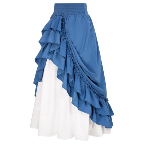 Women's Retro Skirt Multi-Layer Ruffles Vintage High Waist Maxi Skirt Gothic Medieval Renaissance Casual Party Outfit