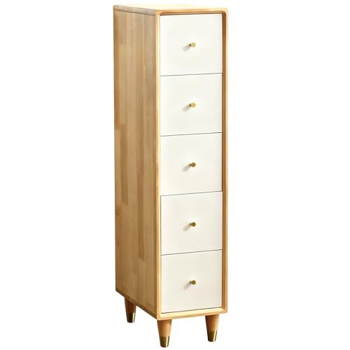 寝室用収納キャビネット 木製 3/4/5段 引き出し収納 狭小収納キャビネット 高さ16cm 収納棚ユニット ベッドサイド キッチン オフィス用収納(White,25*40*109cm)