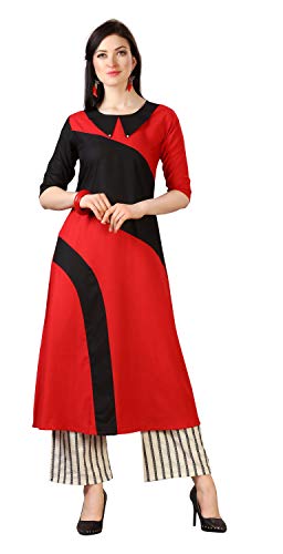 Image of EthnicJunction Women's Cotton Rayon Red & Black Valentine Day Special A-Line Kurta