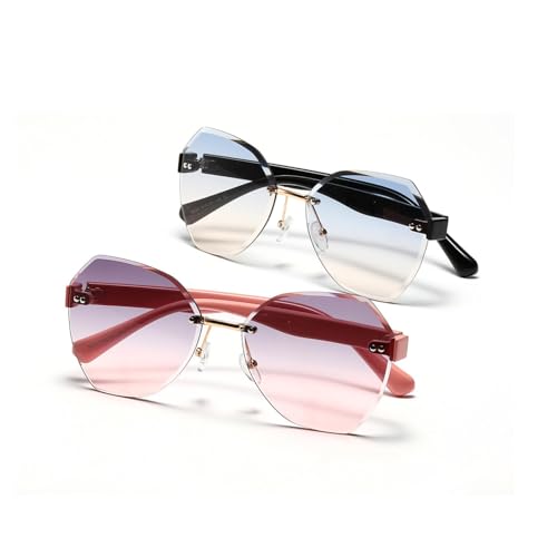 Polygon Rimless Men Sunglasses Women Fashion Pink Irregular Ocean Glass3