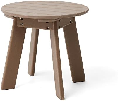 Elm Plus Weather Resistant HDPE Adirondack Round Outdoor Patio Side Table, 20" D, Tan
