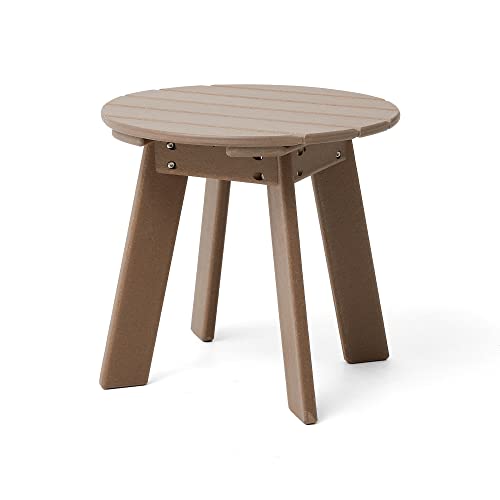 Elm Plus Weather Resistant Hdpe Adirondack Round Outdoor Patio Side Table, 20" D, Tan #TOP1
