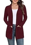 Yincro Womens Lightweight Cardigan Long Sleeve Open Front Casual Sweater Cardigans with Pockets (Wine Red, L)
