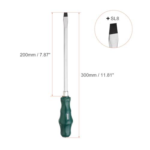 HARFINGTON SL8 Flat Head Screwdriver 11.8" Magnetic Demolition Slotted Screwdrivers 7.9" CR-V with Ergonomic Handle for DIY Repairing, Green by HARFINGTON - Image 2