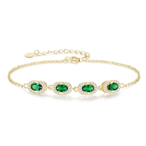 GexTyde Birthstone Bracelets for Women, Gold Trendy Dainty Link Bracelet Jewelry Birthday Christmas Day Gifts for Women Girlfriend Friend Her Mom Wife, One Size, Brass, zircon gemstone