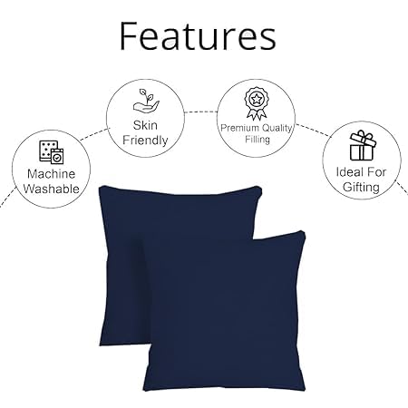 Image of Premium Polyester Fiber Cushion Fillers - Pack of 2 Pcs | 24 x 24 Inches | Navy Blue| Cushions, Sofa Pillow, Cushion for Sofa, Cushion for Bed, Decorative Pillow, Pillow for Support