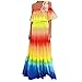 YANFANG Vestido Maxi Escalonado con Hombros Descubiertos Y ArcoíRis De Moda para Mujermini Vestidos Verano Cortos Playa Boho Ropa Recto Estampado Tendencia Superior Delgada,Amarillo,XL