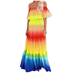 CPNG Zomerjurk/damesjurk met regenboog vanaf de schouders, maxi-jurk, strandjurk, feestjurk, avondjurk