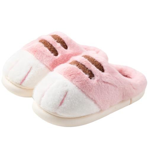 Image of Cat Paw Slippers - Unisex Adults & Kids - Beige - Slip-On - Plush & Memory Sponge Interior - Anti-Slip EVA Sole - Washable - Home Slippers
