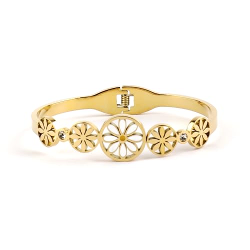 Rubans 18K Gold Plated Stainless Steel Tarnish-Free Waterproof Demi Fine Flower Enamelled & Zirconia Studded Trendy Kada Bracelet for Women & Girls, Perfect for Any Party Look (B0D73WJP54) Amazon Price History, Amazon Price Tracker