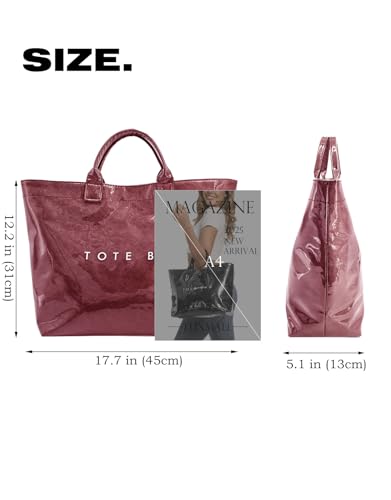 Image of PVC Tote Bag Gifts for Women Large Tote Purse Kraft Paper Letter Print Hobo Handbags for Work Beach Shopping Travel