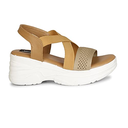 Image of Stylish Girl's High Heel Criss Cross Chunky Sole Casual Fashion Wedges Sandal For Women /Girls Ankle Strep Sandal