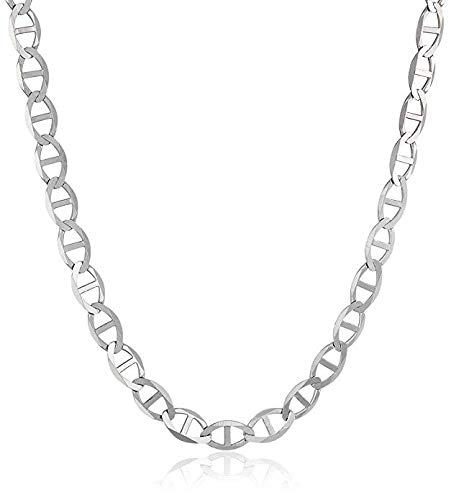 ARGENTO REALE 925 Sterling Silver Necklce 3.5MM - 8MM Solid Flat Mariner Anchor Link Chain Necklace- Sterling Silver Necklace Chain 16-30 Silver chain made in italy