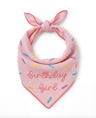 Two Tails Birthday Girl Dog Bandana Tie-on Pet Scarf for Dogs and Puppies Special Occasion Dog Accessories Birthday Gift or Photo Prop Breathable Linen and Viscose Fabric Size Small