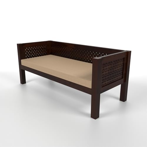 Image of Sheesham Wooden 3 Seater Sofa for Living Room | Rosewood Cushion Sofa | Solid Wood Sofa Set for Lounge