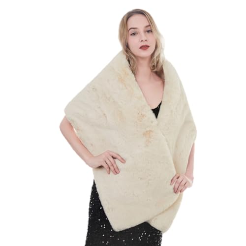 2022False fur shawl Women’s Imitation Rabbit Hair Shawl Wedding Dress Scarf Fake Fur Stole (Light Champagne No.1)4