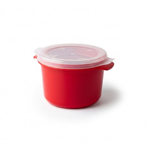 Mikrowellen Reiskocher Rot 1 Liter Überkochschutz und Ventil Reis Mikrowellenkocher Dampfgarer