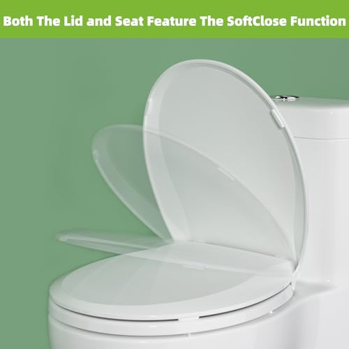 Image of Round Toilet Seat Soft Close, 16.5 inch Standard Round Toilet Lid, Cotton White | Universal Toilet Replacement Compatible with TOTO /Kohler /Gerber /American Standard, 2-pack Toilet Bolts and Nuts