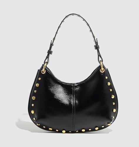 Studded Shoulder Purse for Women Gold Stud Faux Leather Saddle Bag Punk Streetwear Vintage Handbags2