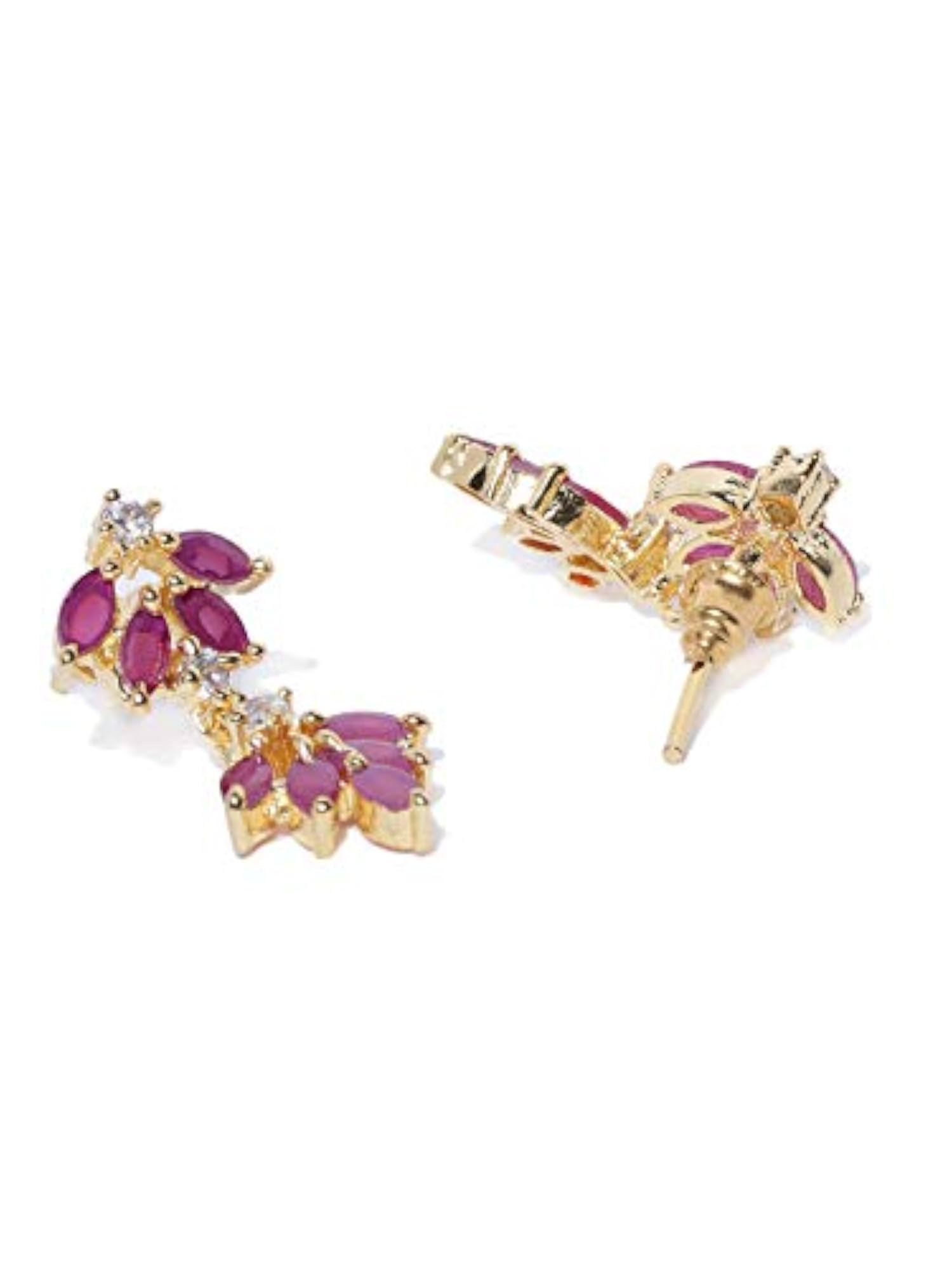 Pink American Diamond Jewellery Set Gold-Plated Brass for Parties