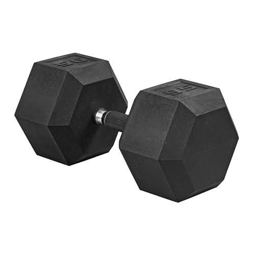 Image of CAP Rubber Coated Dumbbell Weights, Free Weights for Home Gym Strength Training, Anti-Roll Hex Dumbbells with Black, Chrome & Comfort Grip Handles, Singles