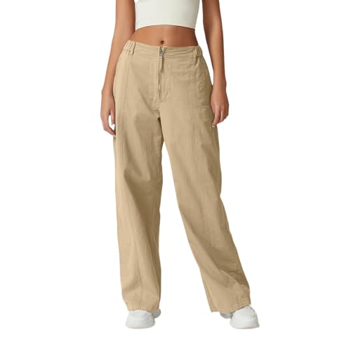 Baggy Cargo Pants Women Zip Front High Waisted Wide Leg Pants Y2k Streetwear Casual Cotton Palazzo Pants with Pockets