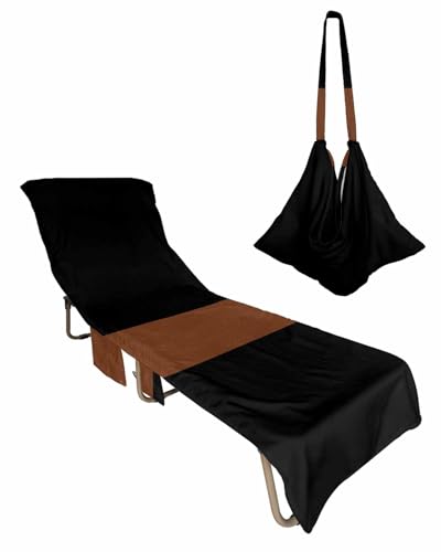 Black Stripes Beach Lounge Chair Towel Cover, Soft Chaise Lounge Towel with Side Pockets Patio Pool Chairs Cover for Beach/Pool Sunbathing 29x85 Contemporary Brown Geometric Stripes Boho