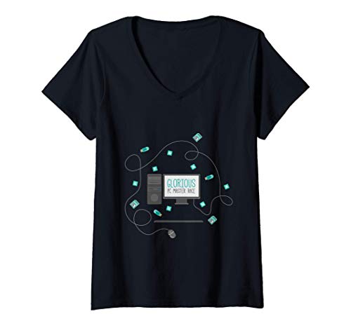 Femme Glorious PC Master Race Computer Gamer Nerd T-Shirt avec Col en V