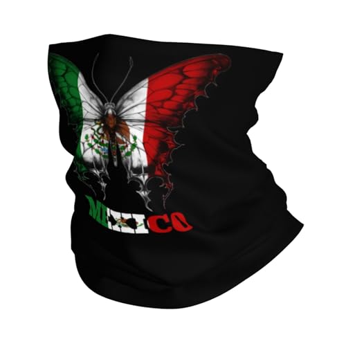 Mexico Mexican Mex Butterflies Flag Balaclava Bandana Neck Gaiter Face Mask for Men Women Uv Protection for Motorcycle Cycling Riding Running Headbands White