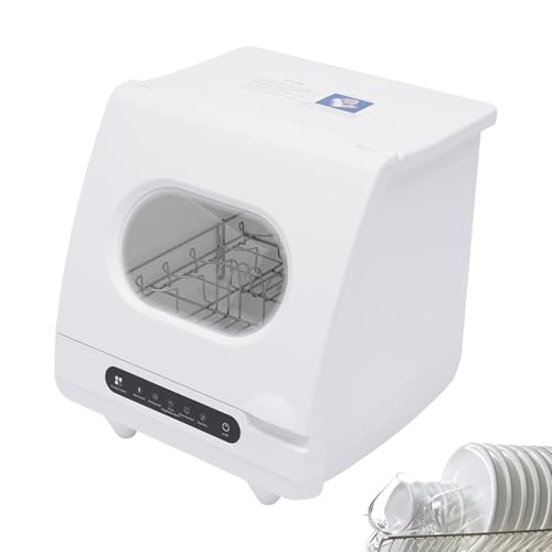DOJOEUU Lavavajillas portátil de encimera, minilavavajillas automático, 5 programas de Lavado, Cesta extraíble, Doble rociado de 360°, lavavajillas Compacto de sobremesa de 800 W para casa