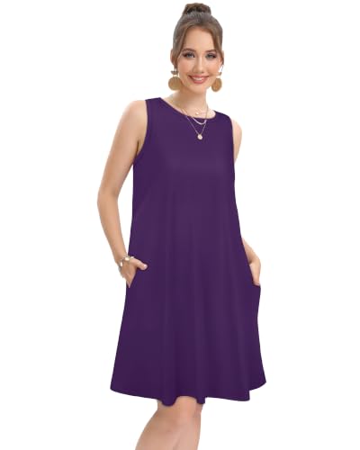 Image of elescat Women's Summer Dresses Casual Sleeveless Loose Sundress with Pocket