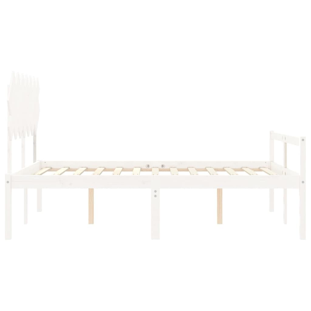 Seniorenbett aus massivem Kiefernholz 140x190 cm Weiß mit Kopfteil und Stauraum, seniorengerechtes Bettgestell mit Lattenrost für Schlafzimmer und Gästezimmer