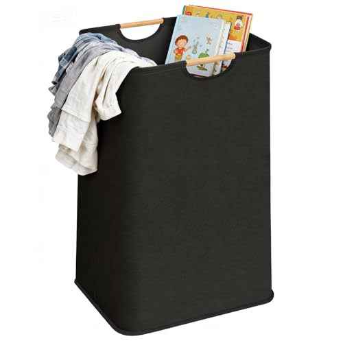 Cesto para la colada – 80 l plegable con asas, forro interior impermeable, gran capacidad, organizador para ropa, manta, toalla de baño, juguetes, tela, cesta de almacenamiento plegable para ba