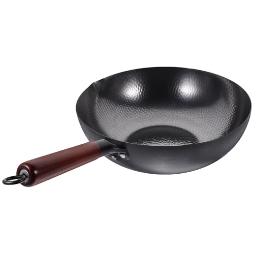 Wok tradicional de hierro forjado de 32 cm con mango de madera
