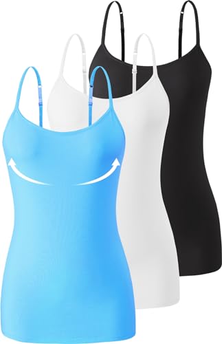 Image of Accbiety 3 Pack Womens Camisole with Built in Bra Adjustable Strap Tank Tops Basic Cotton Undershirt Cami