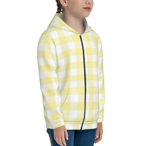 Lemon Yellow Checkboard Kids Pullover Hoodies Boys Zip Up Sweatshirts Girls Athletic Clothes with Pocket4