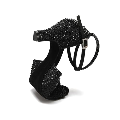 Image of JUODVMP Women's Latin Dance Shoes Rhinestones Satin Ballroom Dancing Shoes Salsa Professional Dance Shoes
