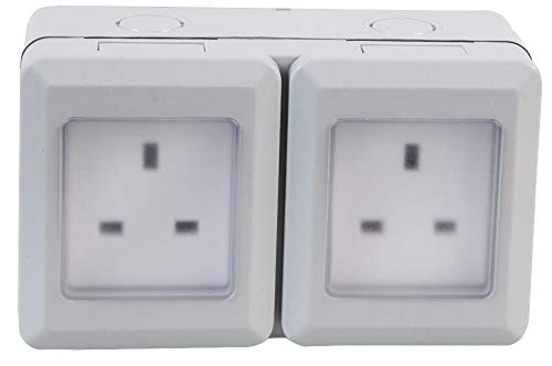 PRO ELEC 2-Gang Weatherproof Mains Socket, IP55 – Outdoor Power Socket, 13A, 250V AC (PEL00887)