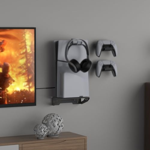 Support mural pour PS5 Slim avec support casque et crochets manette