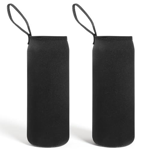 Qulkws 2 Pcs Water Bottle Sleeve Water Bottle Carrier Bag 33.8oz/1000ml Portable Thickened Insulated Cup Sleeve Neoprene Glass Cup Protective Cover for Men Women Sport Portable Glass Drink Cups Black
