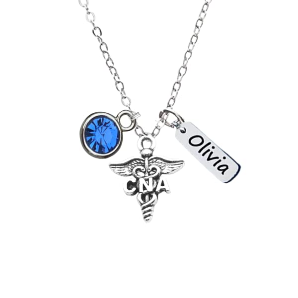 Certified Nursing Assistant Gifts, Caduceus Charm Necklace, Personalized Nursing Assistant Caduceus Jewelry, Custom Initial CNA Pendant for Women
