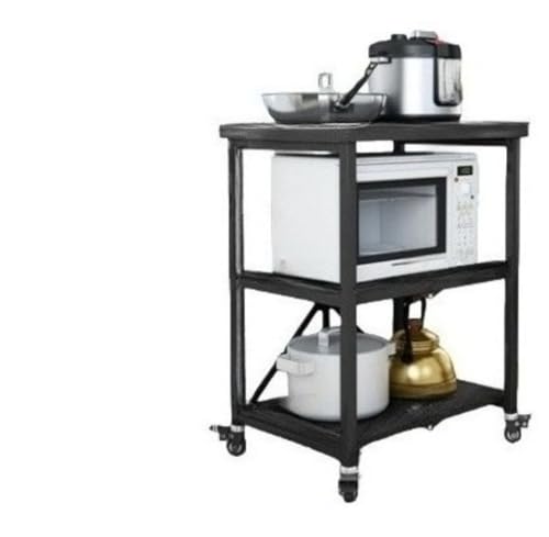 Andulaキッチンラック レ 電子レンジ ボード 収納 食器棚 大型 キッチン収納 棚ステンレス ワゴン折りたたみ式 サイドワゴン キッチン 360°回転のキャスター付き 移動便利 (ブラックXL【60*45*80CM】)