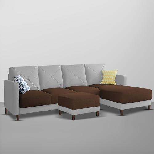 Image of Baloney RHS 6 Seater L Shape Sofa Set with Center Table for Living Room (Brown Grey Fabric) Premium Fabric Sofa